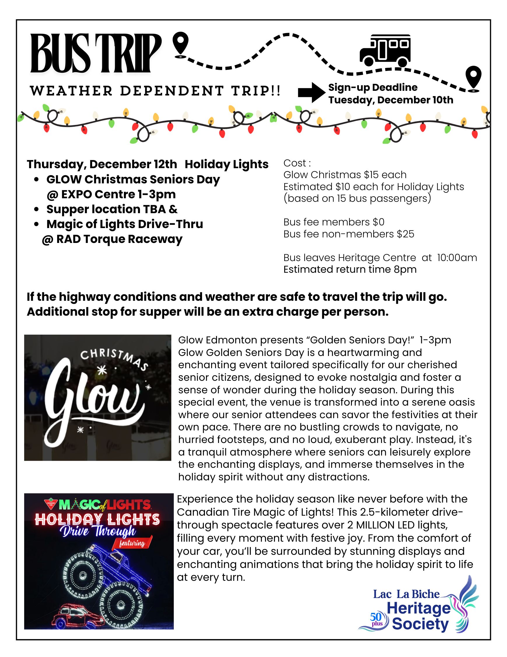 Heritage Bus Trip Holiday Lights Dec 12, 2024.